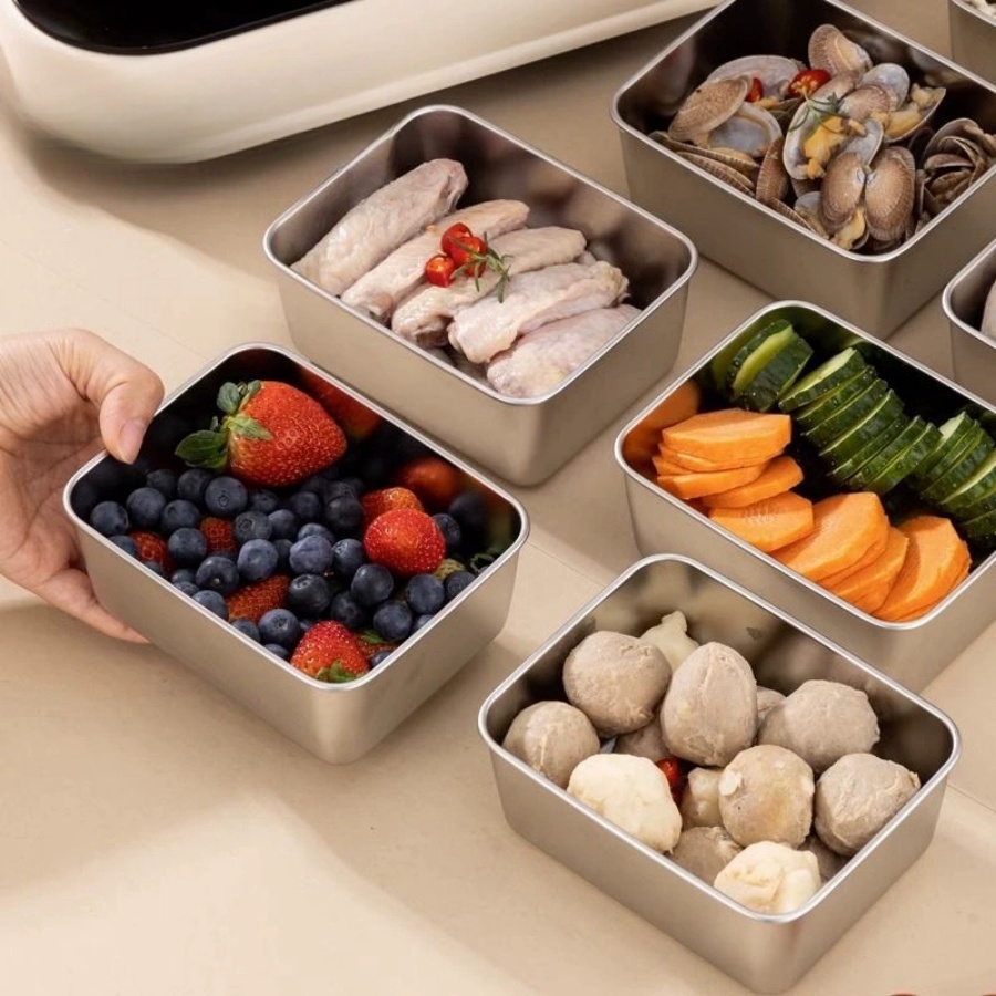 Food Storage Box Stainless Steel - 1-2-3pc Rectangular Stainless Steel Food Storage