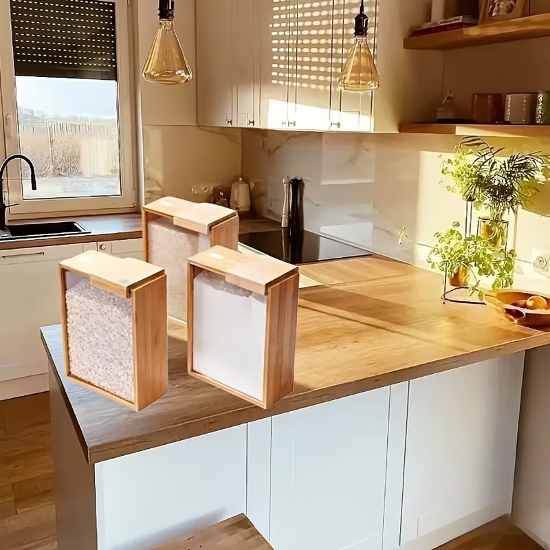 Stackable Pantry Bin - 3pcs Bamboo Storage Containers with Airtight