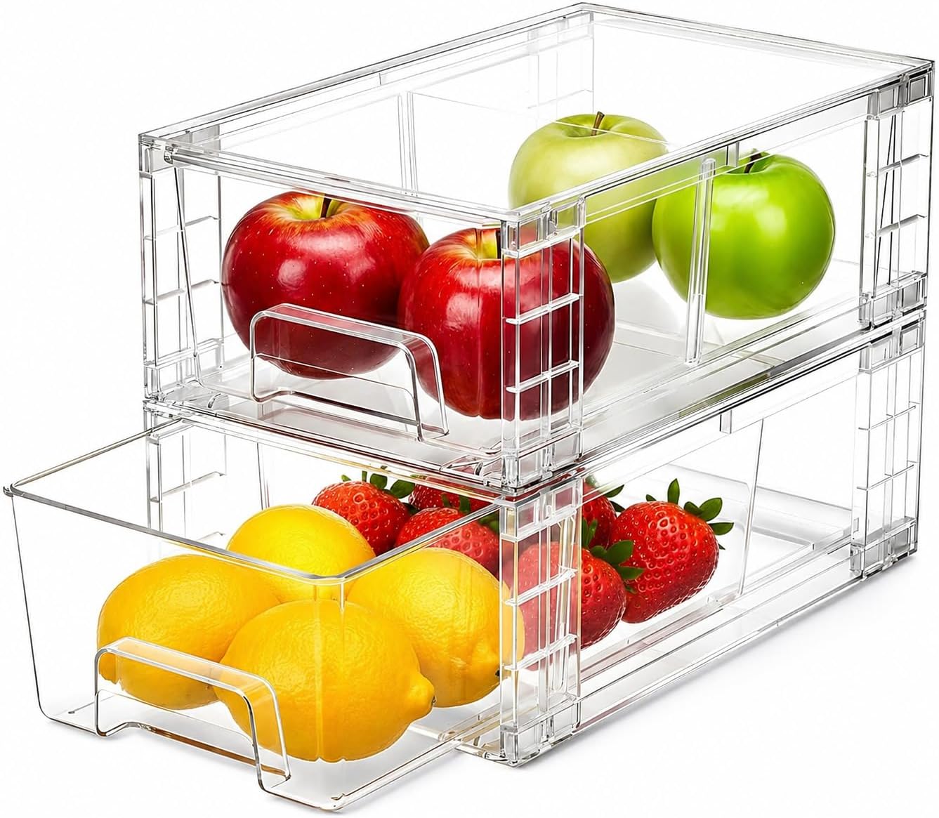 Stackable Pantry Bin - 2‑Pack Stackable Storage Drawers, Plastic Organizer