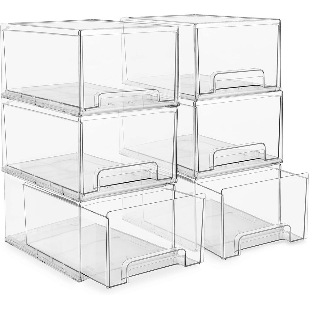Stackable Pantry Bin - 6-Pack Clear Stackable Storage Bins with