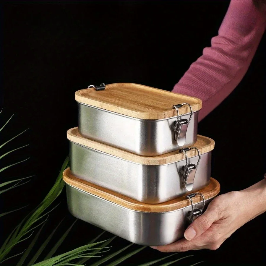 Food Storage Box Stainless Steel - New 304 stainless steel bamboo lid