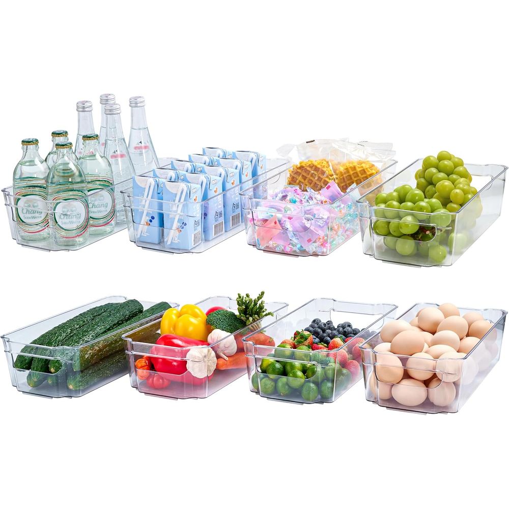 Stackable Pantry Bin - 8 Pack Clear Plastic Storage Bins,