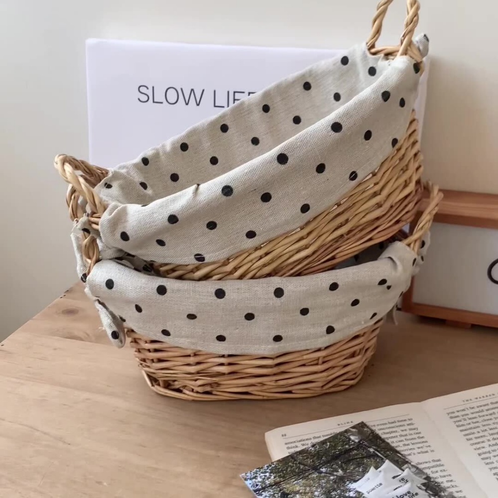 Bread Box Bamboo - Vintage Fabric Rattan Storage Baskets Decorative