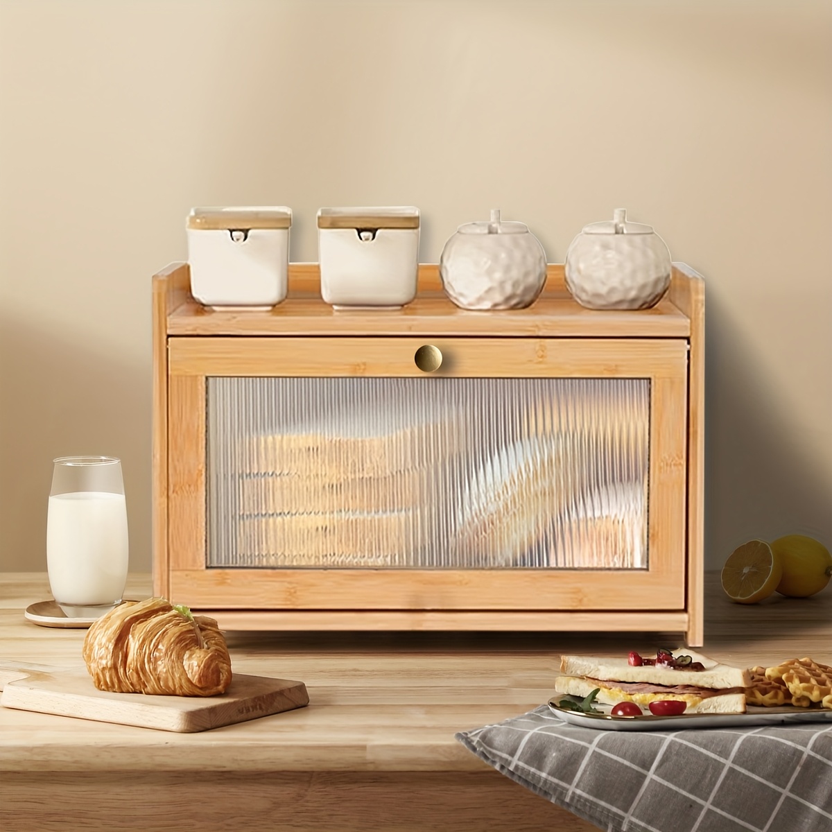 Bread Box Bamboo - 2-Tier Bamboo Bread Box with Clear