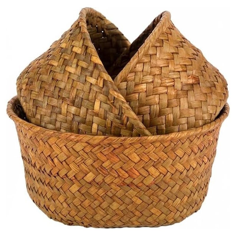 Stackable Pantry Bin - SHGO-Round Seagrass Woven Storage Baskets- 3
