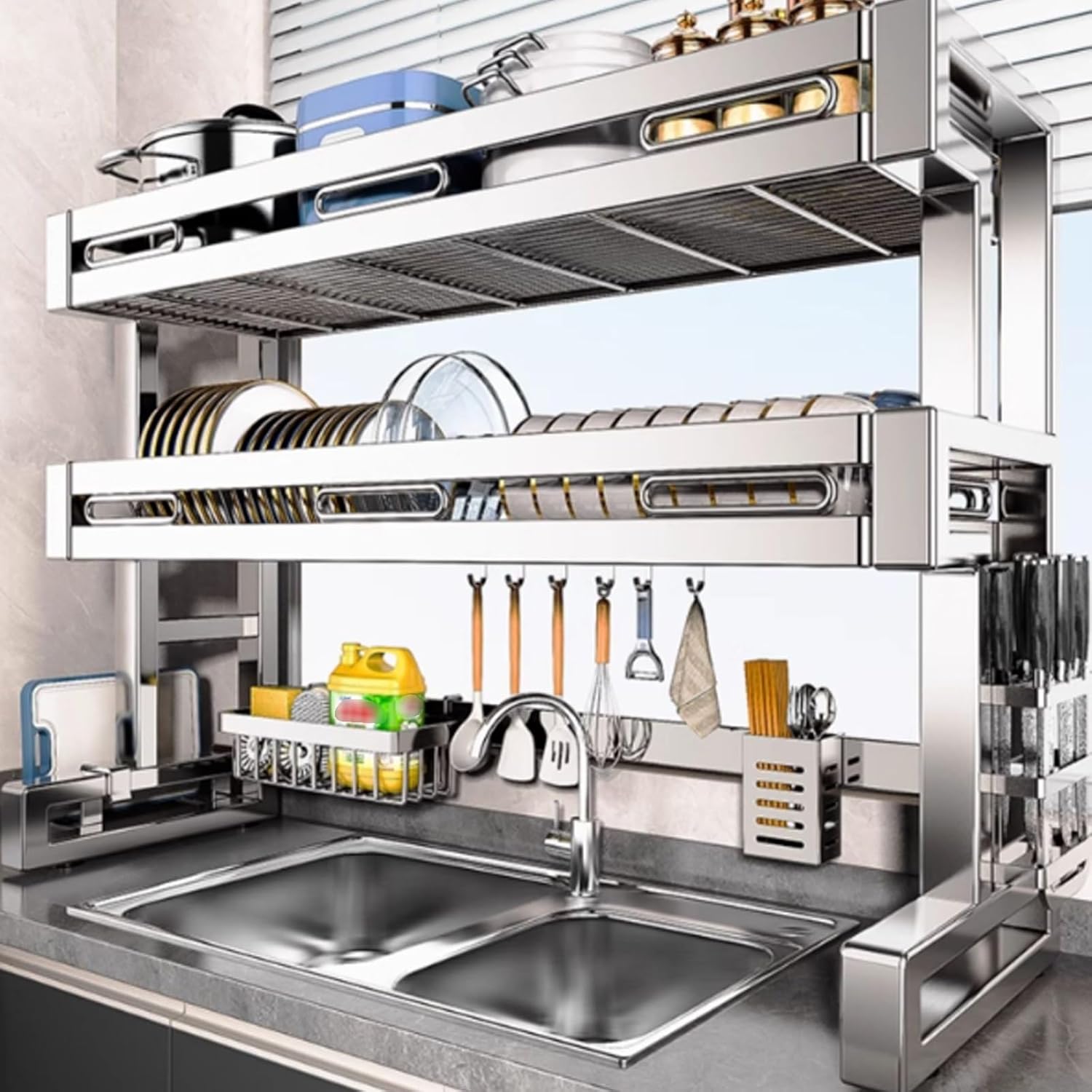 Food Storage Organiser - 2-Tier Over The Sink Dish Drainer