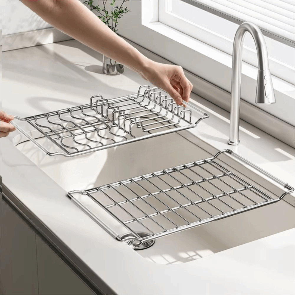 Food Storage Organiser - Stainless Steel Expandable Dish Rack Rustproof