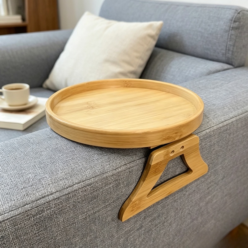 Food Storage Practices - Clip-On Natural Wood Sofa Armrest Tray,