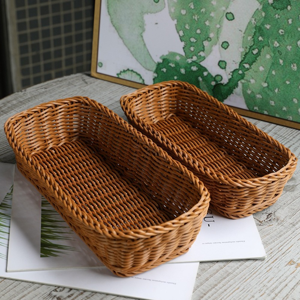 Bread Box Bamboo - Imitation Rattan Storage Basket Faux Wicker