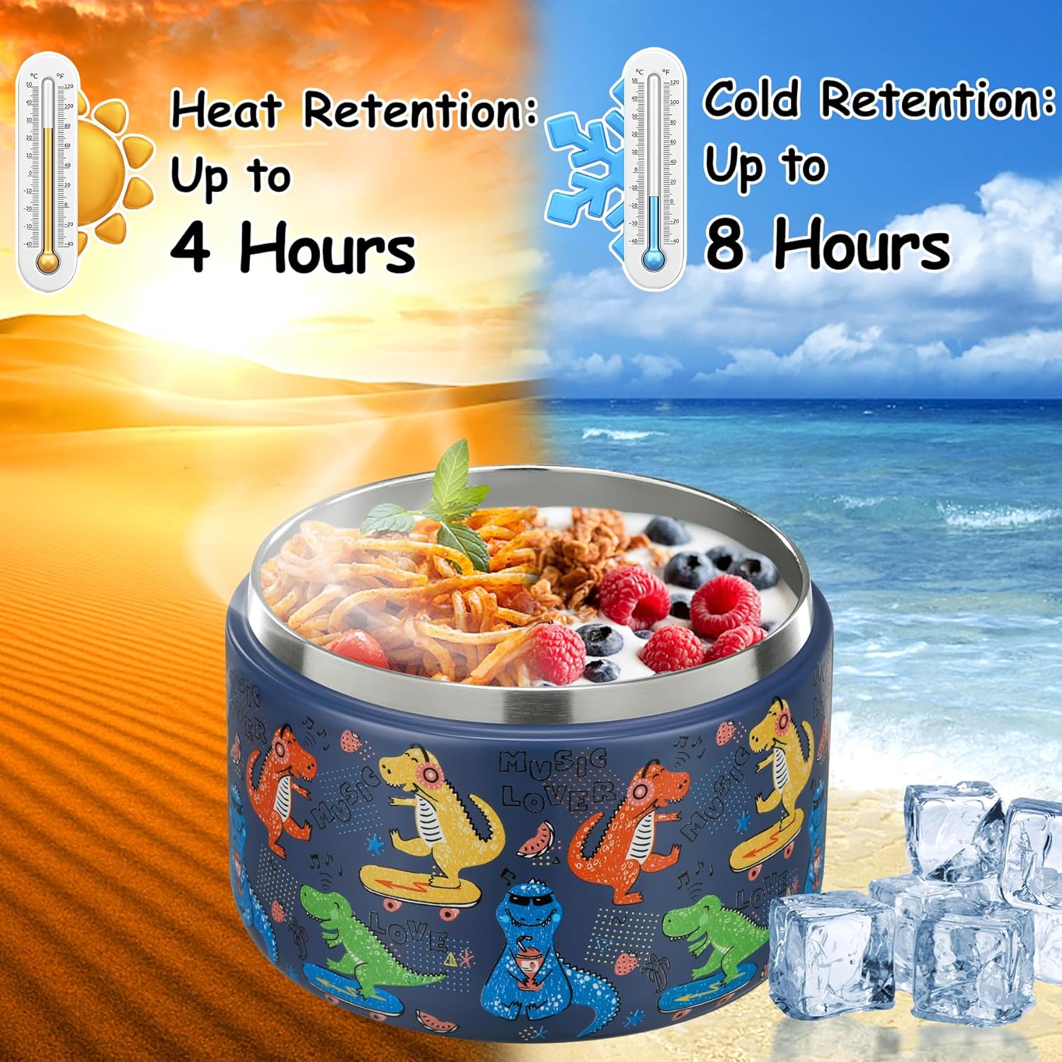 Food Storage Box Stainless Steel - 12oz Insulated Vacuum Food Jar with