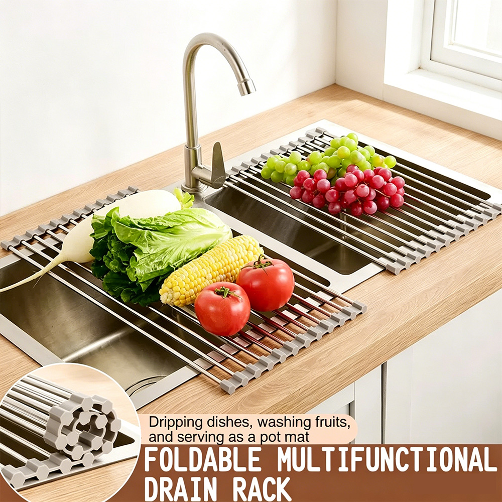 Food Storage Organiser - Kitchen Multifunctional Foldable Sink Drain Rack